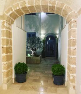 an archway with two potted plants in a hallway at Satyria Apartments in Taranto