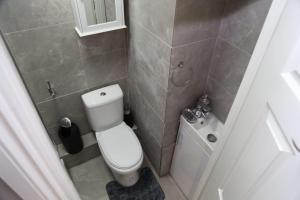a small bathroom with a toilet and a sink at Budget Ensuite Room Woolwich in London