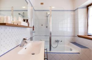 a bathroom with a shower and a sink and a tub at Hotel Edelhof in Tarvisio