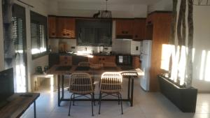 a kitchen with a table and two chairs in it at Chrisambelos Apartments in Istro