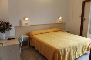 een hotelkamer met een bed, een tafel en een bureau bij Hotel Madrid in Cattolica