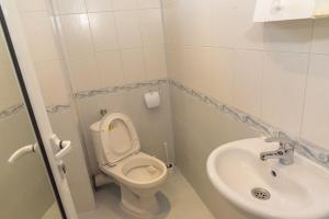 a small bathroom with a toilet and a sink at Къща за гости Мони in Sandanski