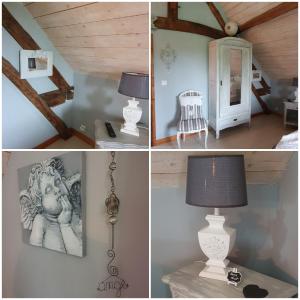 a collage of four pictures of a room at La Maison Du L.A.C. in Simard
