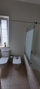 a white bathroom with a toilet and a shower at CasAzulApartments in Sintra