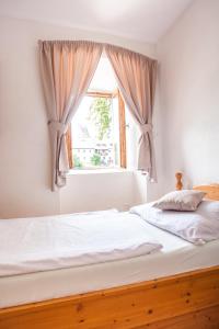 a bedroom with a bed and a window at Ubytování Rožmberk nad Vltavou 18 in Rožmberk nad Vltavou