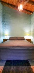 a bedroom with a large bed with two lamps on tables at Las Flores, casa del valle in Potrerillos