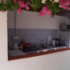 a model of a kitchen with a sink and flowers at B&B rural El Oasis in Almuñécar
