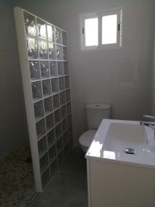 タベルネス・デ・ラ・バルディグナにあるCasa Rojaのバスルーム(トイレ、洗面台付)、窓が備わります。