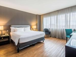 a hotel room with a large bed and a window at Pullman Sao Paulo Vila Olimpia in São Paulo