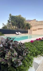 a swimming pool with some plants and flowers at Residence del Golfo in Castellammare del Golfo