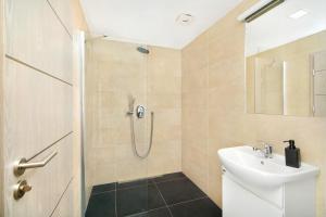 łazienka z prysznicem i umywalką w obiekcie Podstata Apartments Vrchlabí - Rotterovka w Vrchlabi
