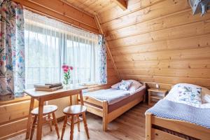 een kamer met een bed, een bureau en een raam bij Pawlikówka 2 in Zakopane