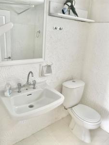un bagno bianco con un water e un lavandino di Blue House a Dafnila