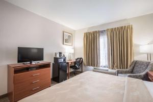 a hotel room with a bed and a flat screen tv at Quality Inn & Suites in Lodi