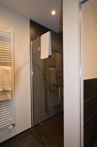a bathroom with a shower with a glass shower stall at Boutique Hotel Moselgarten in Bullay +54 photos