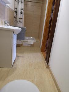 a bathroom with a sink and a toilet and a tub at Motorest SKI Čertovica in Vyšná Boca