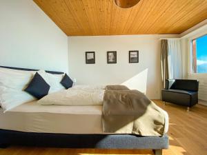 En eller flere senge i et værelse på Panorama Boutique Apartment with Air Condition, SPA entry in Solbadhotel