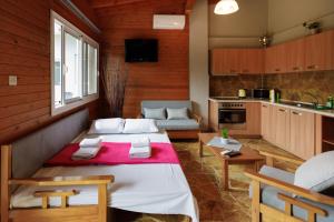 a bedroom with a large bed in a room at Wooden House in Mesimérion