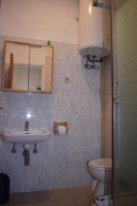 uma casa de banho com um lavatório e um WC em Holiday apartment in Drage with balcony, air conditioning, W-LAN 5013-1 em Drage