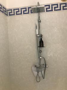 La salle de bains est pourvue d'une douche et de toilettes. dans l'établissement Les Trèfles, à Hyères