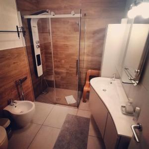 a bathroom with a shower and a toilet and a sink at Bellavista Eremitaggio in Torri del Benaco +59 photos
