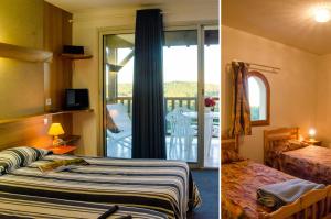ein Hotelzimmer mit zwei Betten und Balkon in der Unterkunft Résidence Les Hauts de Marquay in Marquay