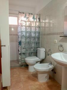 a bathroom with a toilet and a sink at Kiki vivienda Bed & breakfast in San Isidro