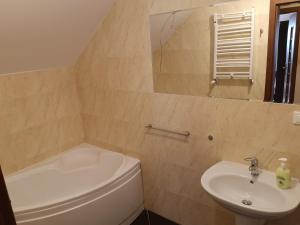 a bathroom with a white toilet and a sink at Adlerek Krynica in Krynica Morska