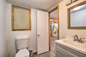 een badkamer met een toilet, een wastafel en een spiegel bij Cozy-Chic Abode Hang Glide, Hike, Rock Climb in Trenton +16 foto's