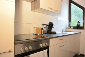 a kitchen with a stove top oven next to a sink at Ferienwohnung Traumzeit in Cochem