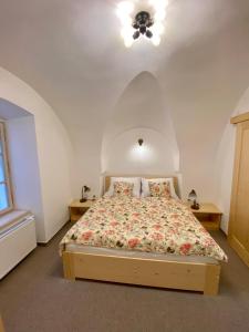 a bedroom with a bed and a ceiling fan at Largo in Český Krumlov