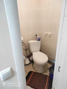 a bathroom with a white toilet in a room at Коттедж Науки 65 in Kharkiv +3 photos
