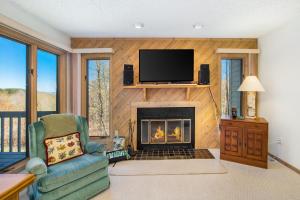 sala de estar con chimenea y TV de pantalla plana en Mountain Seclusion, en Harbor Springs