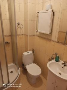 uma casa de banho com um WC e um lavatório em Hostel Los Amigos em Rzeszów