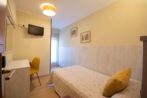 um quarto de hotel com uma cama e uma televisão em Hostal Noguera em Llavorsí