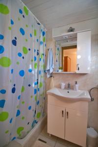 a bathroom with a sink and a shower curtain at Holiday house Silvana in Ždrelac