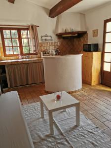 a living room with a table and a kitchen at LES PAPILLONS in Flassans-sur-Issole