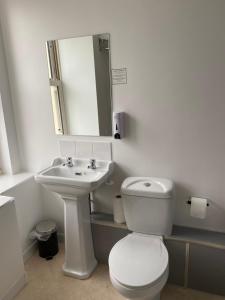 ein weißes Bad mit einem WC und einem Waschbecken in der Unterkunft The Grand Harbour hotel in Ilfracombe