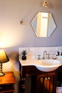 a bathroom with a sink and a mirror on the wall at Plumes Boutique Bed & Breakfast in Tamworth