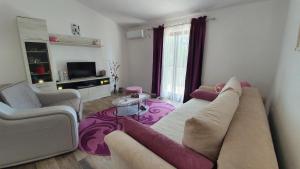 a living room with a large couch and a purple rug at Apartment Jelena Sutvara in Kotor