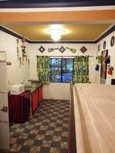 La Frida Kahlo Verde 1er piso في مدينة ميكسيكو: مطبخ مع حوض ومكتب في الغرفة