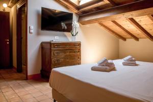 a bedroom with a bed with a tv on the wall at Osteria Luxury Apartments in Peschiera del Garda