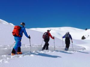 eine Gruppe von drei Personen auf Skiern im Schnee in der Unterkunft Apartment Bach by Interhome in Lenk im Simmental