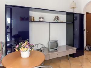 GermignagaにあるApartment Euroville-1 by Interhomeのテーブルと棚にテレビが備わる部屋