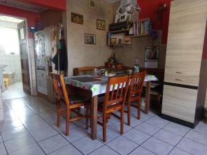 a kitchen with a table and chairs and a refrigerator at Agroturystyka u Willima in Mechnica