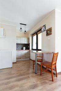 kuchnia ze stołem i krzesłami w pokoju w obiekcie Apartamenty Wilk w Łebie +23 zdjęcia