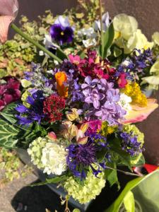 a bouquet of colorful flowers sitting on the ground at La Maison de juliette in Saint-Hippolyte