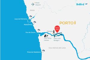 eine Karte der Portolatik mit rotem Marker in der Unterkunft Boavista Garden Studio 183 in Porto