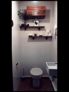 łazienka z toaletą i umywalką w obiekcie Glamping The Teepee w mieście Mombeltrán