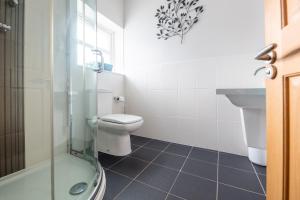 uma casa de banho com um WC, um lavatório e um chuveiro em Dryburgh Town House em Inverness